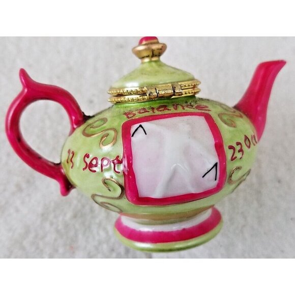 Libra tea pot Trinket‎ jewelry Box "sept 23 - oct 23" balance pink green gold - Picture 6 of 11